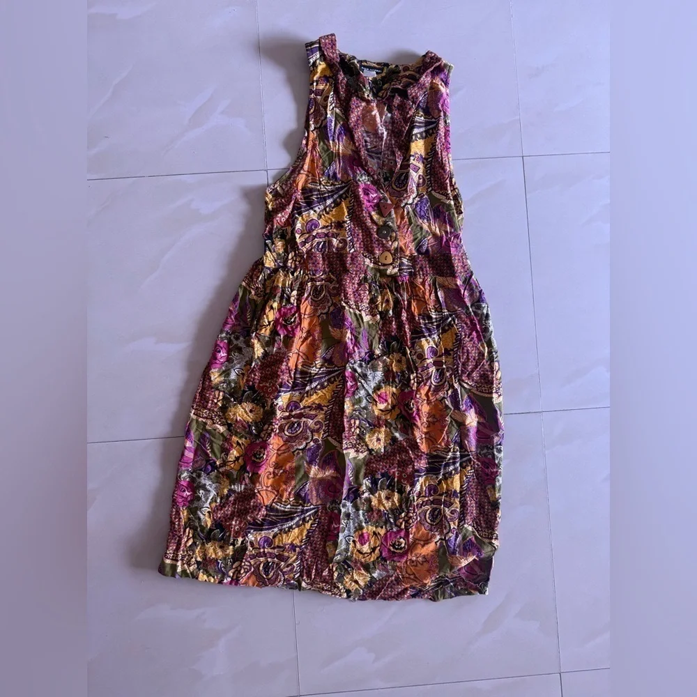 paul harris jumpsuit dress floral 9/10 Vintage Colorful Summer Cotton Pocket - Picture 14 of 16